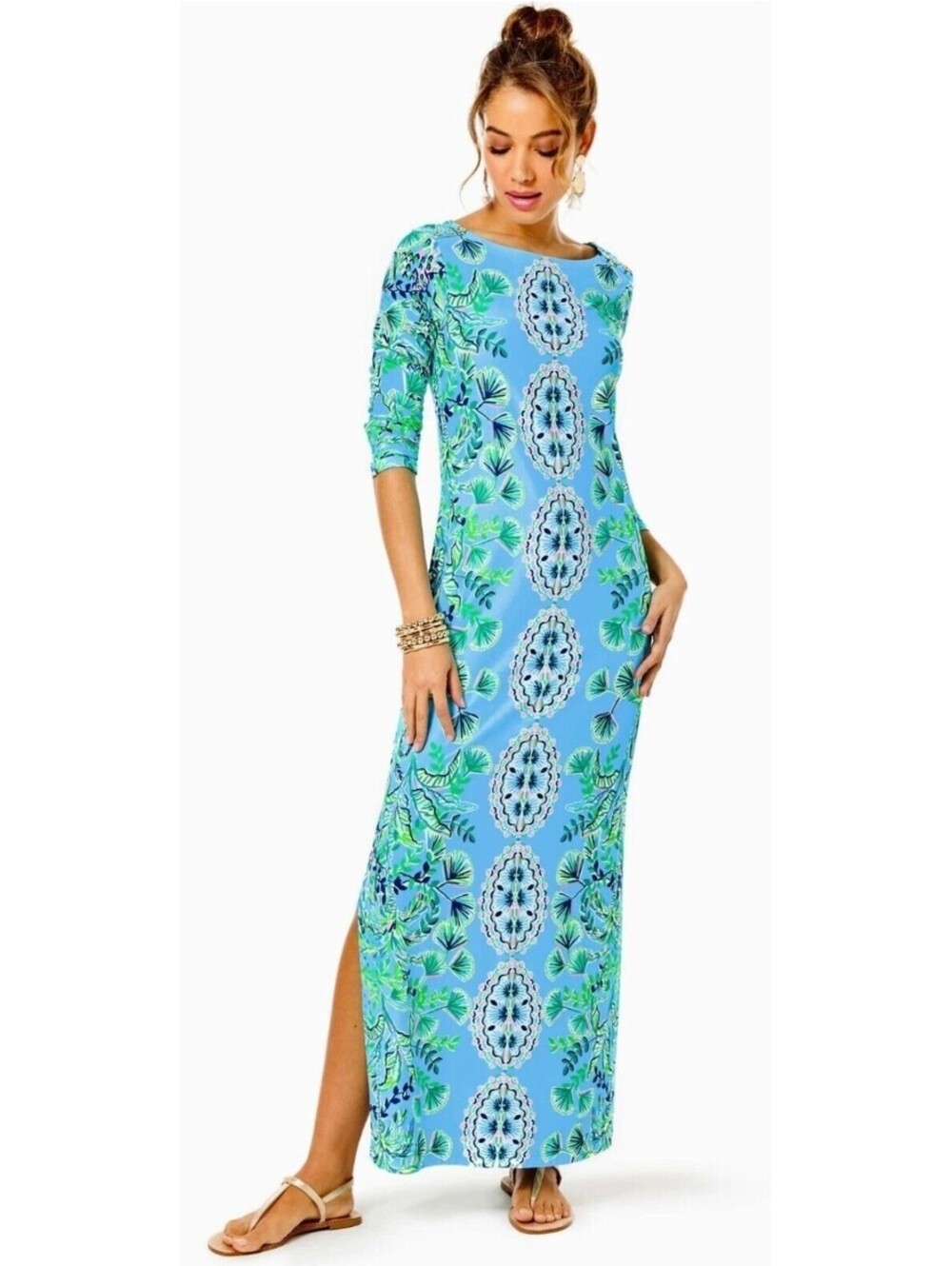 $298 NEW Lilly Pulitzer Seralina Chillylilly Maxi Dress Women's S Shells UPF 50